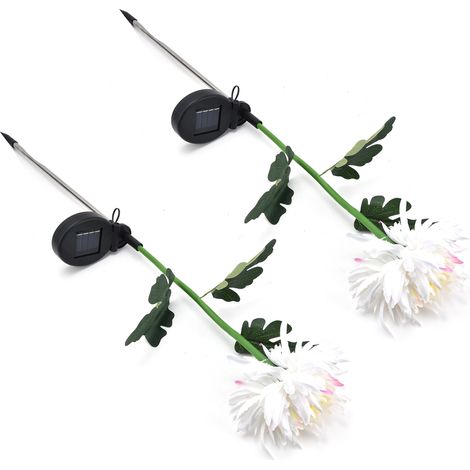 Lot de 2 lampes solaires LED en forme de chrysanthème artificiel pour jardin, terrasse ou patio (blanc). (1/5)