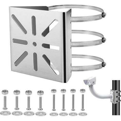 Support de caméra extérieure avec 3 boucles réglables, pour poteau vertical, support vertical universel pour caméra de sécurité, support vertical (1/5)
