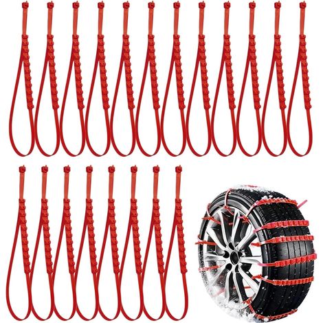 Lot de 20 sangles de serrage pour pneus - Réutilisables et réglables - Chaînes à neige réglables pour pneus - Pour voitures, camions, SUV et traction, hiver, boue, trajets (1/5)