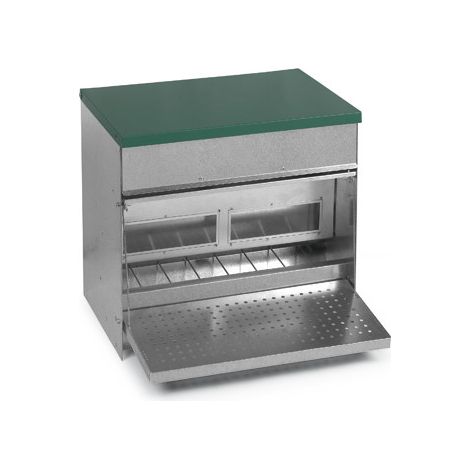 Mangeoire anti nuisible pour volailles 20kg – Système à pédale – Réservoir à trémie en tôle – Empêche rongeurs et oiseaux – Gaun