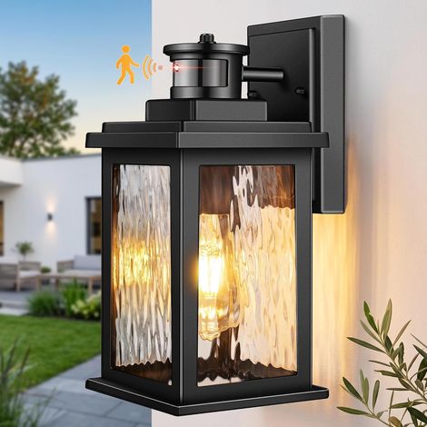 Lampe Exterieur Detecteur de Mouvement, Applique Murale Exterieur Noir en Aluminium Anti-rouille, Lumière Extérieure avec Sensibilité Réglable, Luminaire éclairage Extérieur Pour Garage, Entrée (1/5)
