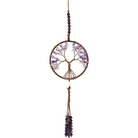 Arbre de Vie Suspension pour Rétroviseur Intérieur, Pierres 7 Chakras, Cristaux de Guérison, Accessoire Voiture Intérieur, Reiki, Chance, Méditation, Décoration pour Fenêtre (D) (1/5)