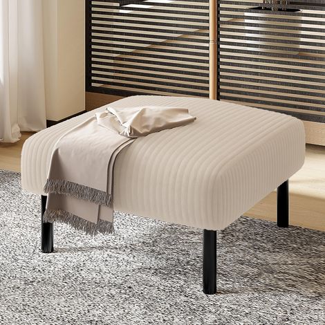 Tabouret haut de gamme en velours côtelé, structure métallique, ultra-doux, polyvalent (siège, repose-pieds, table d’appoint), montage sans outils (1/5)