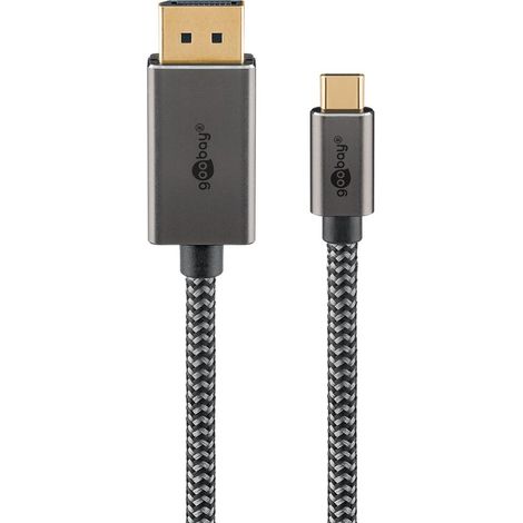 goobay Cable USB C a DisplayPort 1.2 4K a 60 Hz tipo C Thunderbolt 3/4 a DP cable USB 3.1 compatible con Mac Book, iPhone, Surface / 2 m/cable textil / 75708 (1/5)