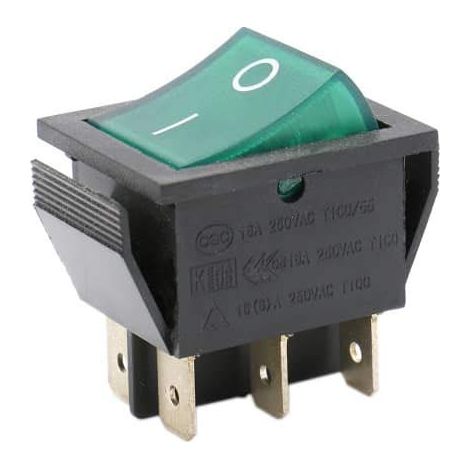 Interrupteur à bascule DPDT 6 broches - 16A 250V - Nylon et laiton - Lumière verte - Pour tableau électrique (1/3)