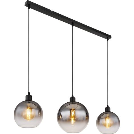 Suspension de bar, abat-jour en verre fumé noir mat, 3 ampoules E27 (1/5)