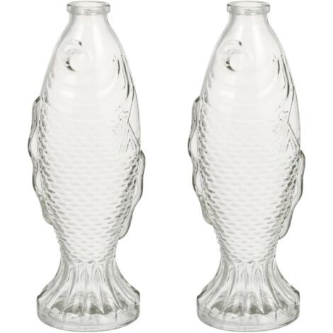 Carafe Poisson Verre, Lot de 2 Bocal Poisson Rouge Vase pour Fleurs Vase en Verre Clair Transparent, en Haut Moderne, Décor, Moderne pour Maison, Bureau, Salon, Pièces Centrales (1/5)