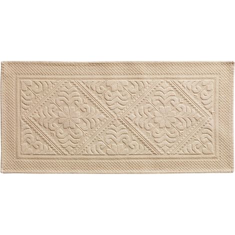 Tapis de Bain Absorbant en Coton Jacquard à Motifs Arabesques Coloris Poudre 54 x 110 cm - PANGIVO