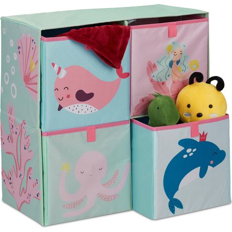 Étagère pour Enfants, 4 boîtes en Tissu, HxLxP : 59,5x60,5x30 cm, Rangement Chambre d’Enfant, Multicolore (1/5)