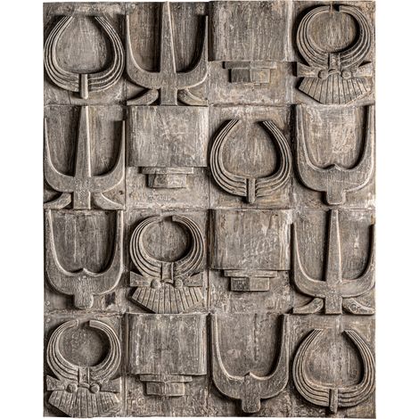 Panneau mural ethnique en bois sculpté - gris vieilli (1/5)