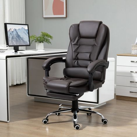 Fauteuil de Bureau Inclinable Style Présidentiel avec Repose-pieds, 64.5x69x109-117 cm, Marron Café (1/5)