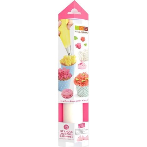 Poches à douille - SCRAPCOOKING - Grand format - 12 poches jetables - 53 X 28 cm - Blanc