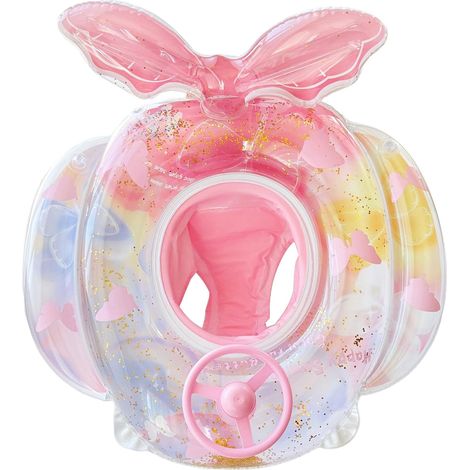 Bouée bébé gonflable avec siège anti-basculement et volant, anneau piscine papillon rose enfant 0-5 ans (1/5)