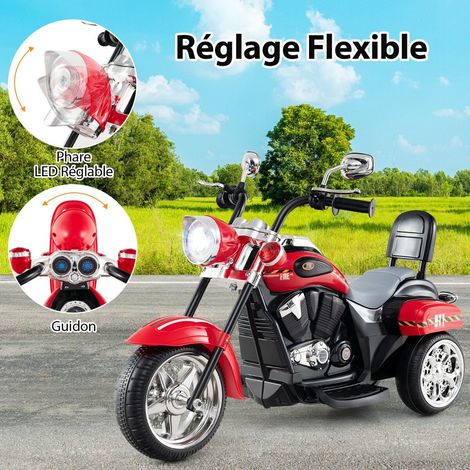 Moto électrique enfant noire et rouge à 3 roues 6 V avec phare réglable, marche avant et arrière et musique pour maison et jardin (1/5)