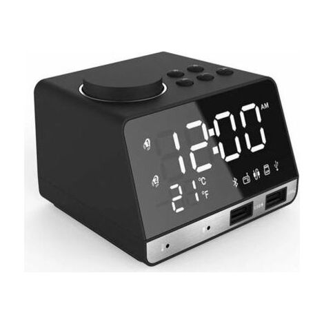 LED double réveil miroir horloge Radio enceinte pour salle de bain basse sans fil bluetooth + port USB + FM Noir noir (1/5)