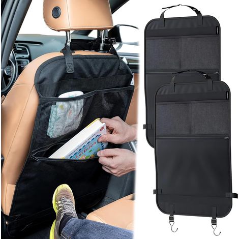 Set di 2 protezioni per seggiolini auto, organizer per seggiolini auto, con tasche a rete, impermeabili, resistenti, organizer per bottiglie, giocattoli, libri, nero (1/5)