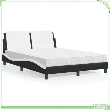 Cadre de lit - Zadar - 140x190 cm - Similicuir noir et blanc - Matelas réversible H2/H3 (1/5)
