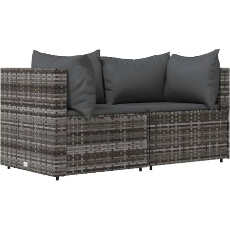 vidaXL Garden Corner Sofas with Cushions 2 pcs Grey Poly Rattan (1/5)