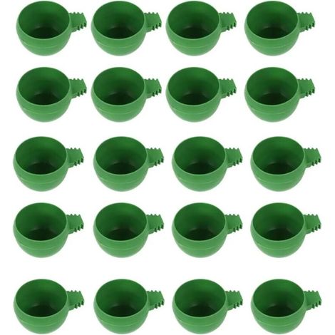 SABIR 20 pièces Abreuvoir Mangeoires Alimentateur à Oiseaux en Plastique Bol Tasse Alimentaire Nourriture pour Petit Oiseau Perroquet Pigeon, verte (1/5)