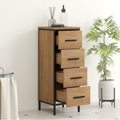 Mueble de baño 30x30x82 cm de madera y acero color roble, 4 cajones, ahorra espacio – MEUBLIV (1/5)