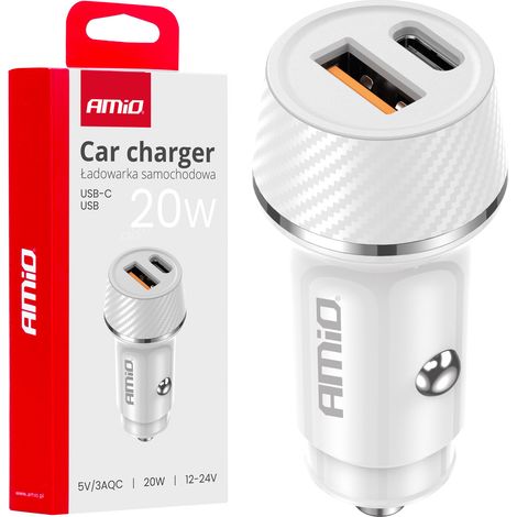 Caricabatterie da auto USB-A + USB-C 20W amio-03878 (1/5)