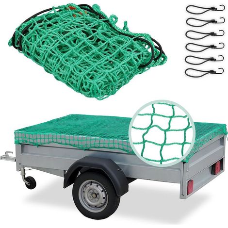 Filet de protection pour remorque 1,5 x 2,2 m 6 crochets Marquage des coins Matériau indéchirable et résistant aux intempéries (1/5)