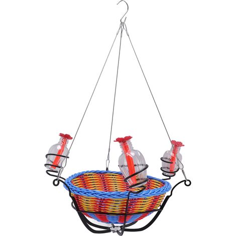 Mangeoire à oiseaux à suspendre corbeille rotin abreuvoir extérieur pour jardin balcon branche (1/5)