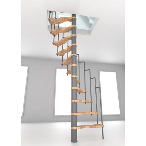 Minka Spindeltreppe Suono 47 - 305,5cm Geschosshöhe Buche Grau für 140x78cm Deckenöffnung