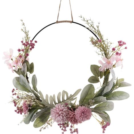 Couronne de fleurs décorative pour porte d'entrée, couronne de fleurs séchées décorative, couronne de fleurs pour toute l'année, décoration de porte d'entrée style champêtre pour Pâques, pendentif, 41 (1/5)