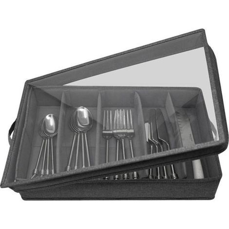 (Grigio) Contenitore per posate e utensili - Scatola porta posate con divisorio regolabile, custodia per (1/5)