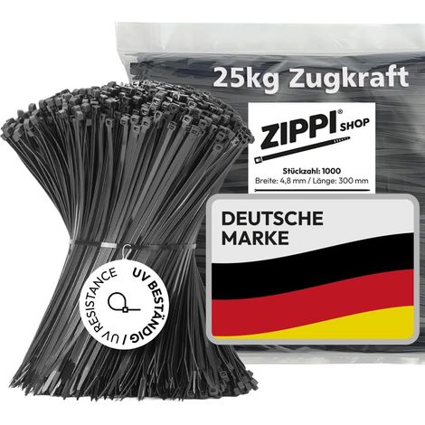 Lot de 1000 serre-câbles noirs - 300 mm x 4,8 mm - Résistants aux UV - Serre-câbles longs pour installation électrique et gestion des câbles - Zip Ties/Cable Ties - Noir (1/5)