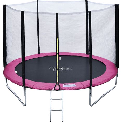 Premium Pack Trampolin 245cm wendbar rosa / grau CANBERRA + Netz, Leiter, Plane und Ankerset