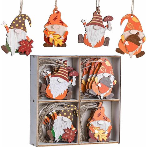 Holz Deko Hänger Herbst Figuren 24er Set 4.5-5.5cm Zwerg Wichtel Ahornblatt Pilz (1/5)