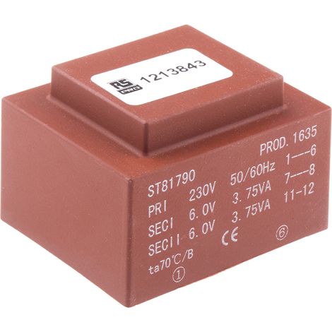 Transformateur pour circuit imprimé, Vin V c.a., Vout 2 x 6V c.a., 2 sorties, 7.5VA ( Prix pour 1 ) (1/2)