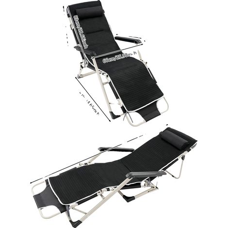 Chaise longue pliante inclinable, réglable en 3 positions, design portable, noir (1/2)