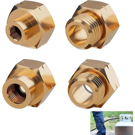 Set of 4 European Gas Bottle Adapters, Foreign Gas Bottle Fitting Camping Brass Gas Adapter for Stove, Camping, Caravan, Barbecue, Travel, Universal Gas Adapter Kit D1, D2, D3, D4 (1/5)