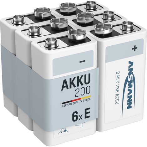 ANSMANN Akku 9V 200mAh E-Block NiMH 1,2V – 1000x wiederaufladbar (6 Stück) (1/5)