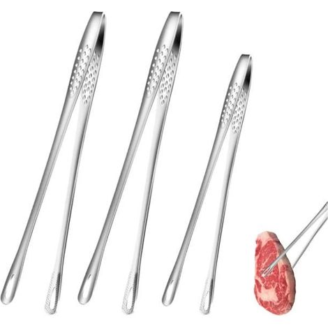 3 pinces de cuisine inox (2x28 cm + 1x24 cm), antidérapantes et arrondies, pinces à barbecue ajourées en acier inoxydable. (1/5)