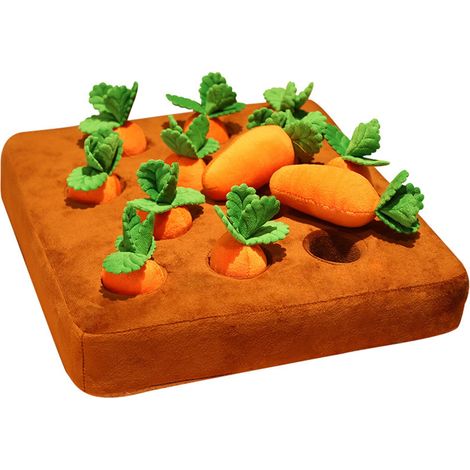 Tapis Puzzle Carotte - Jeu d'Enrichissement pour Chien et Chat - Tapis Snuffle avec 12 Carottes Amovibles - 35 x 35 cm - Tissu Doux (1/5)