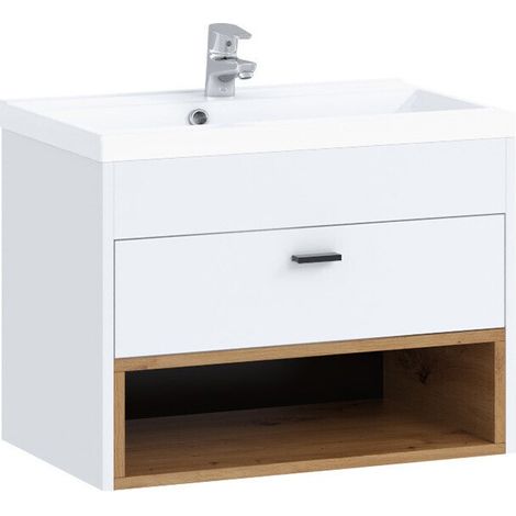 Armario de baño colgante para lavabo Velum, Blanco + Roble Artisan, Montada en la pared, Número de puertas: 0, 45x60x35cm, Aglomerado laminado, Número de cajones: 0