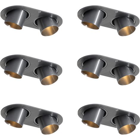 QAZQA Moderno Juego de 6 focos empotrables color bronce de cañón GU10 35mm orientables 2-luces - Installa Aluminio Ovalada /Redonda Adecuado para LED Max. 12 x 10 Watt