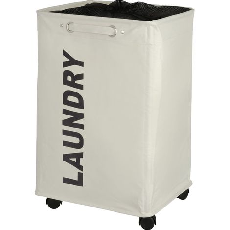 WENKO Cesto per la biancheria "Laundry" Quadro, Cesto per la biancheria con ruote e maniglia per il trasporto, Capacità 79L, in Poliestere, 140x60x33 cm, colore beige (1/6)