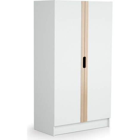 JURABABY - Armoire enfant 2 portes Carrousel en bois Blanc et Hêtre Verni 96 x 51 x 176 cm (1/3)