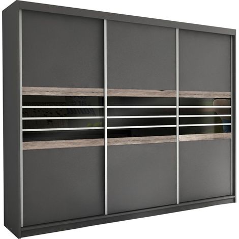 Armario Honolulu 116, Lava + Negro, 215x250x61cm, Puertas de armario: Correderas, Número de estantes: 8