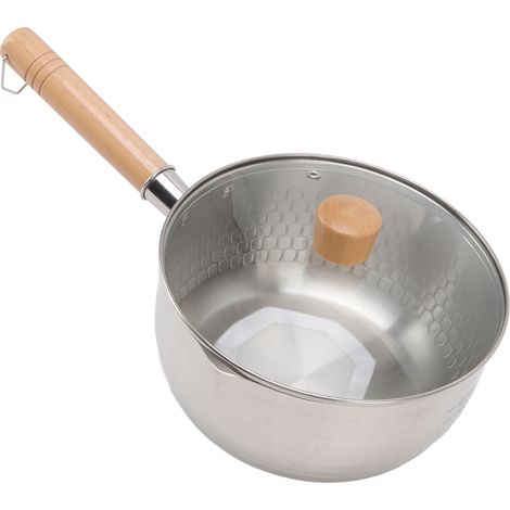 20 cm großer, antihaftbeschichteter japanischer Kochtopf mit Deckel, Holzgriff, Edelstahl, Milch- und Suppentopf zum Kochen (1/5)