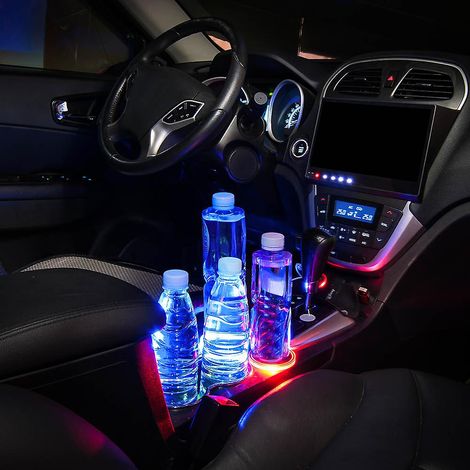 Porte-gobelet lumineux LED pour voiture avec tapis antidérapant pour sous-verres et décoration intérieure - Rouge (1/5)