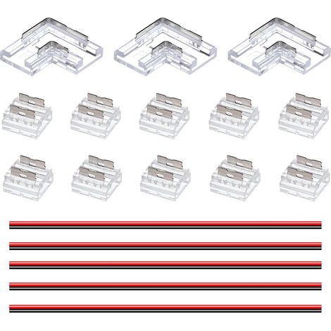 Kit Connecteur Ruban LED  2 Pin 8mm Largeur Carte 10 Connecteurs Transparents Sans Espacement 3 Connecteurs Forme L/Coin Sans Espacement 5 Fils D'extension 15cm pour Bande Lumineuses LED