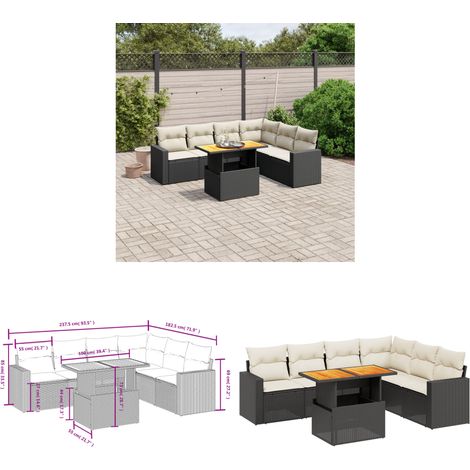 Salon de jardin 7 pcs avec coussins noir résine tressée - Ensemble Salon De Jardin - Meuble Extérieur - Jardin Design - Mobilier Résistant Aux Intempéries - Chaise Lounge - Home & Living (1/3)