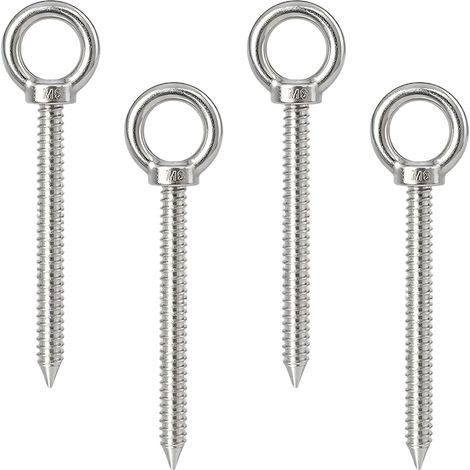 Lot de 4 pitons à visser M8 x 80 mm en acier inoxydable 304, crochets à œillet robustes avec filetage autotaraudeur, pour hamacs, stores, cordes et fixations en intérieur et extérieur
