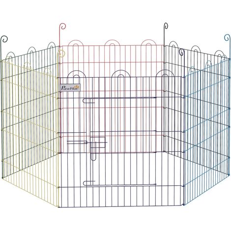 Parc pliable pour animaux de compagnie, cage pour chien pliable à 6 panneaux pour jardin, terrasse, usage extérieur, Ø120 x 60 cm, multicolore